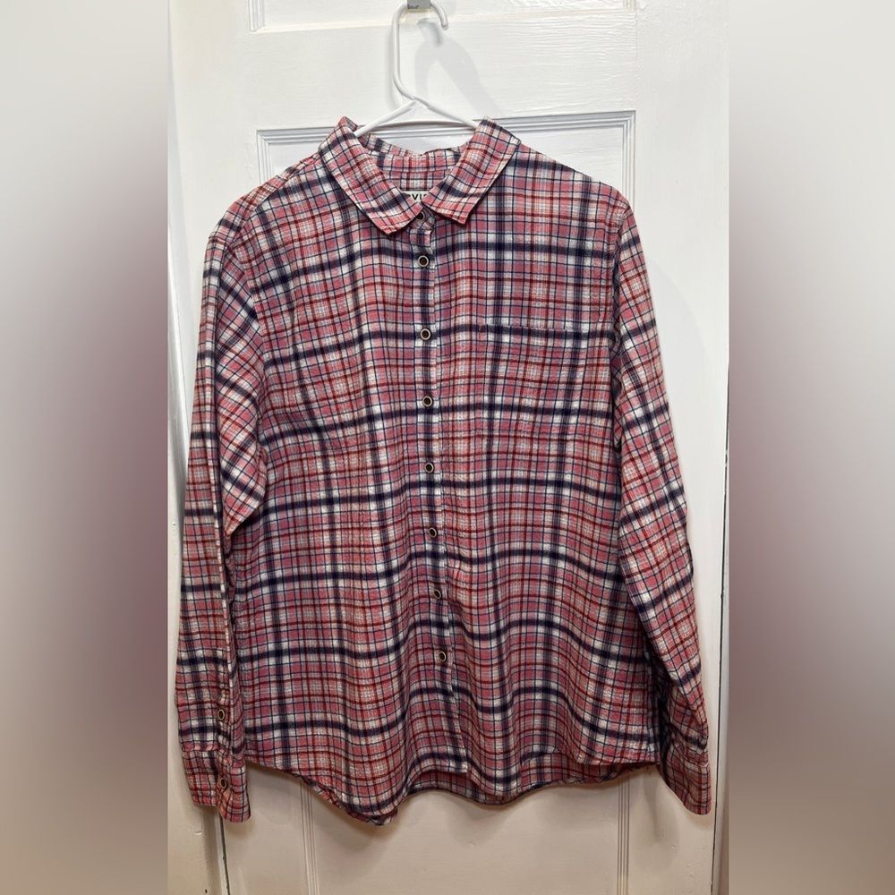 Orvis long-sleeve plaid textured button up shirt Pink Size XL
